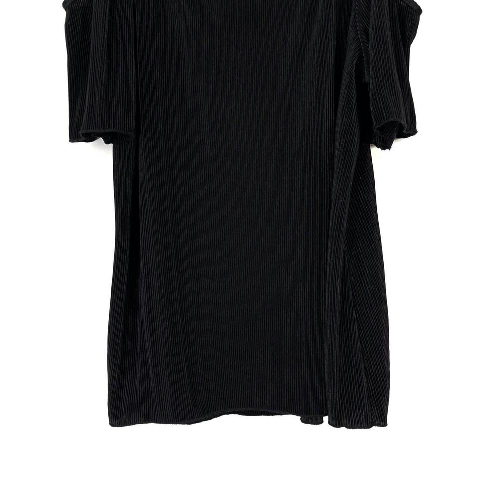 Design History Women’s Size Small Onyx Black Ribbed Pleated Cold Shoulder Top - Picture 10 of 12